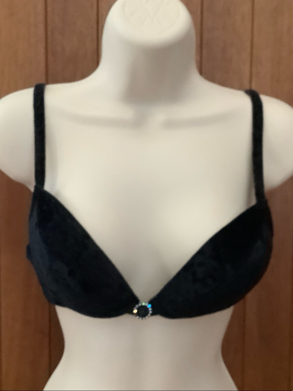 Felina Black Velvet Bra with Center Jewel
